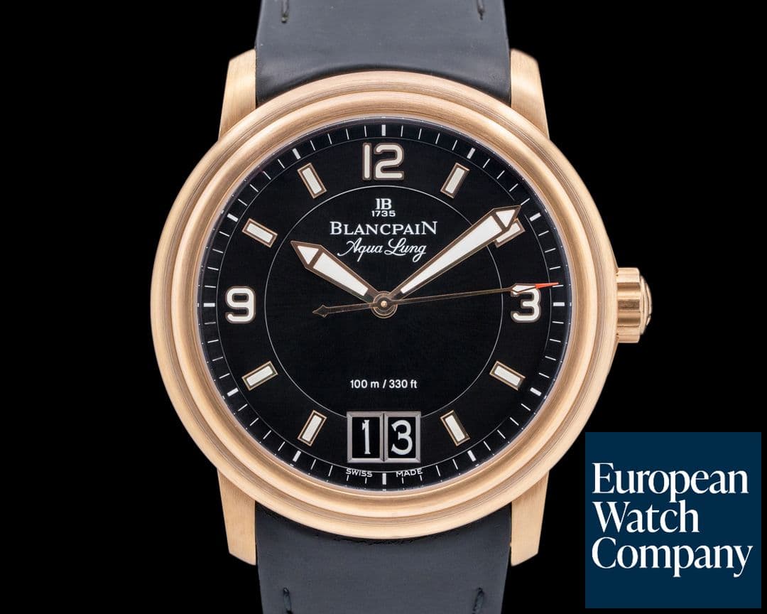 Image of Blancpain 2850B Leman Grande Date Aqua Lung 18K Rose Gold Black Dial