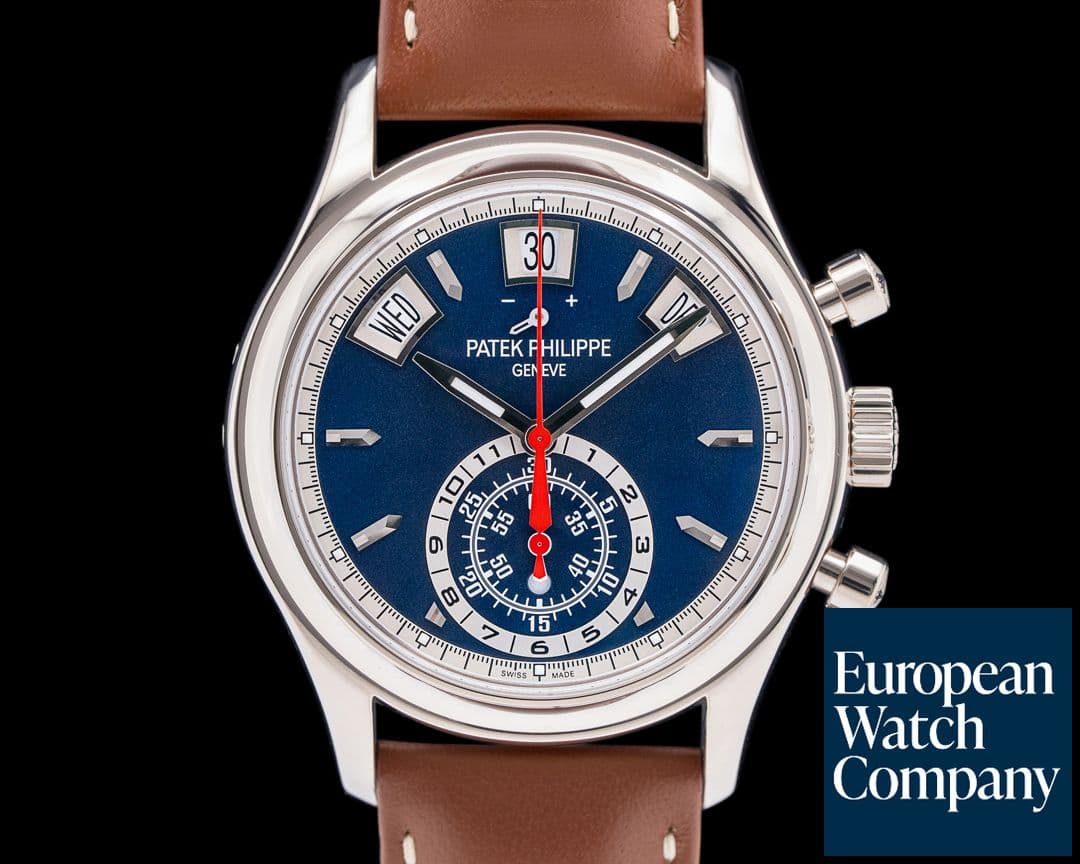 Image of Patek Philippe 5960/01G Annual Calendar Chronograph 18K White Gold Blue Dial