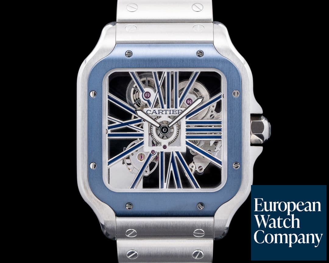 Image of Cartier WHSA0026 Santos Skeleton Blue Manual Wind SS