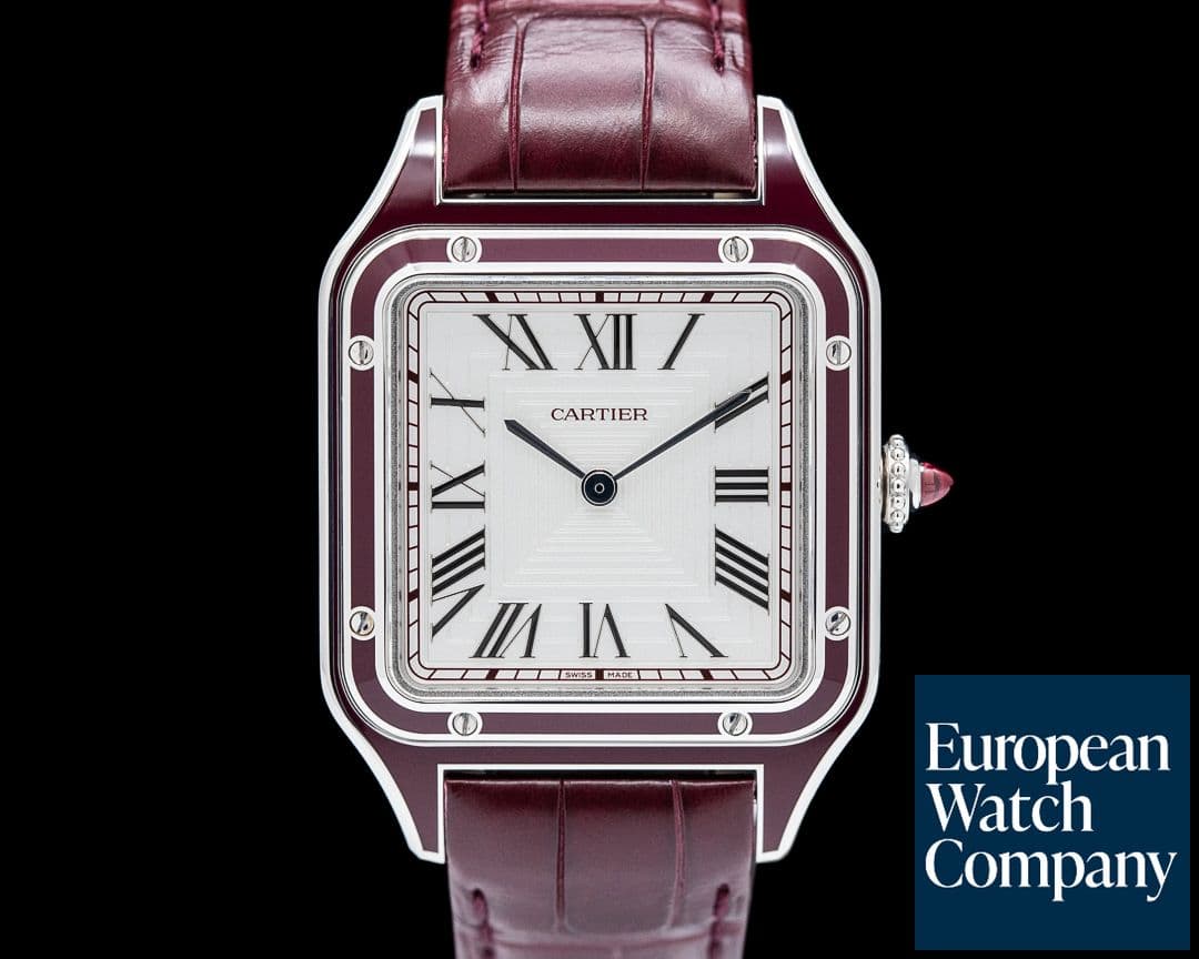 Image of Cartier WGSA0053 Santos Dumont Limited Edition Platinum Burgundy Enamel