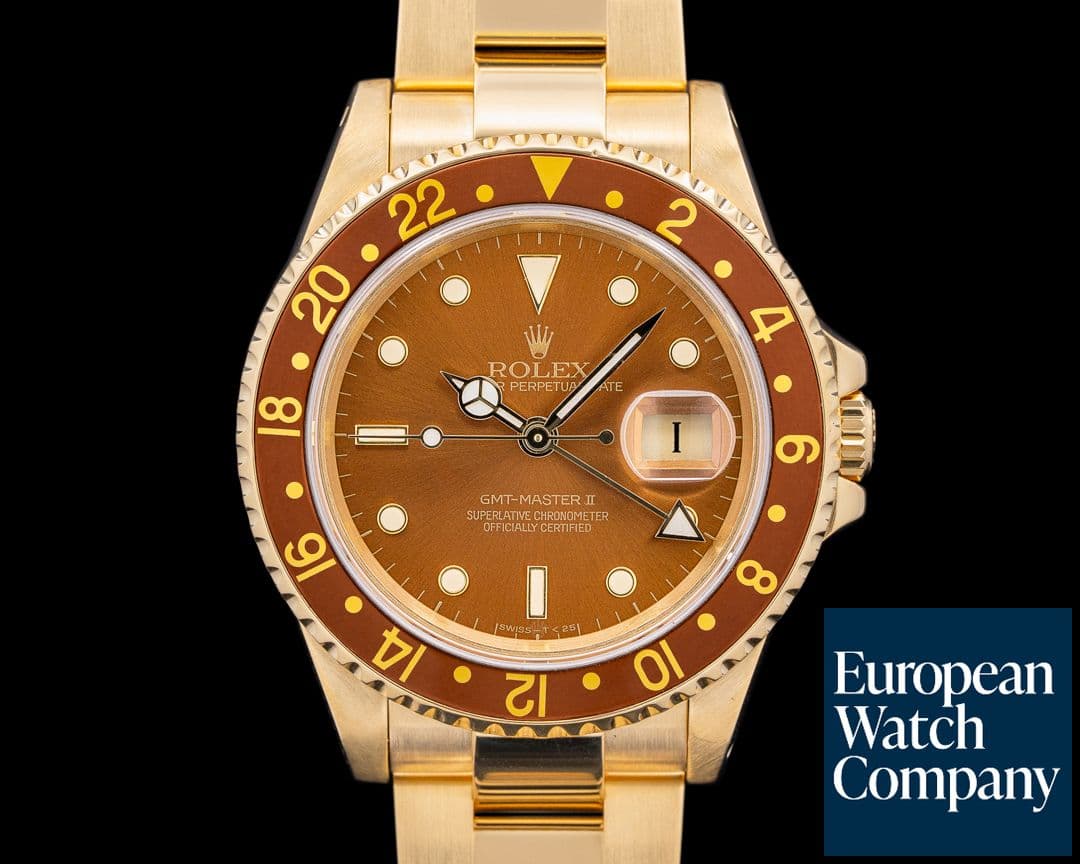 Image of Rolex 16718 GMT Master II Root Beer 18K Yellow Gold Brown Dial Circa. 1999