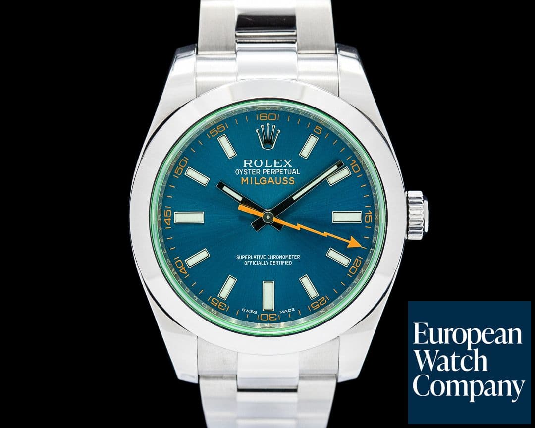 Image of Rolex 116400GV Milgauss Green Sapphire SS Blue Dial