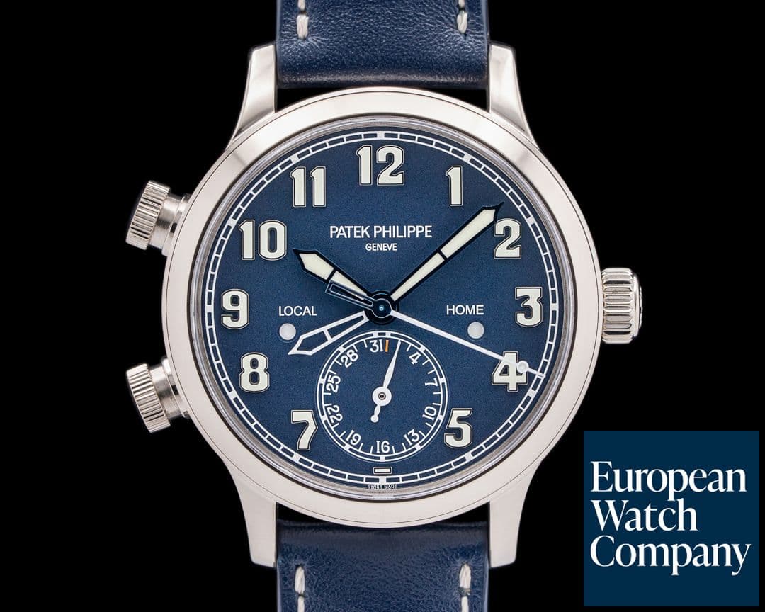 Image of Patek Philippe 7234G Calatrava Pilot Travel Time 18K White Gold Blue Dial