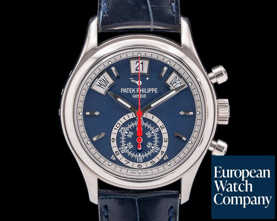 Image of Patek Philippe 5960/01G Annual Calendar Chronograph 18K White Gold Blue Dial