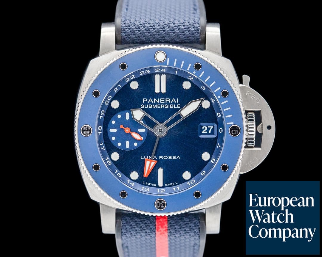 Image of Panerai PAM01507 Submersible GMT Luna Rossa Titanium Blue Dial