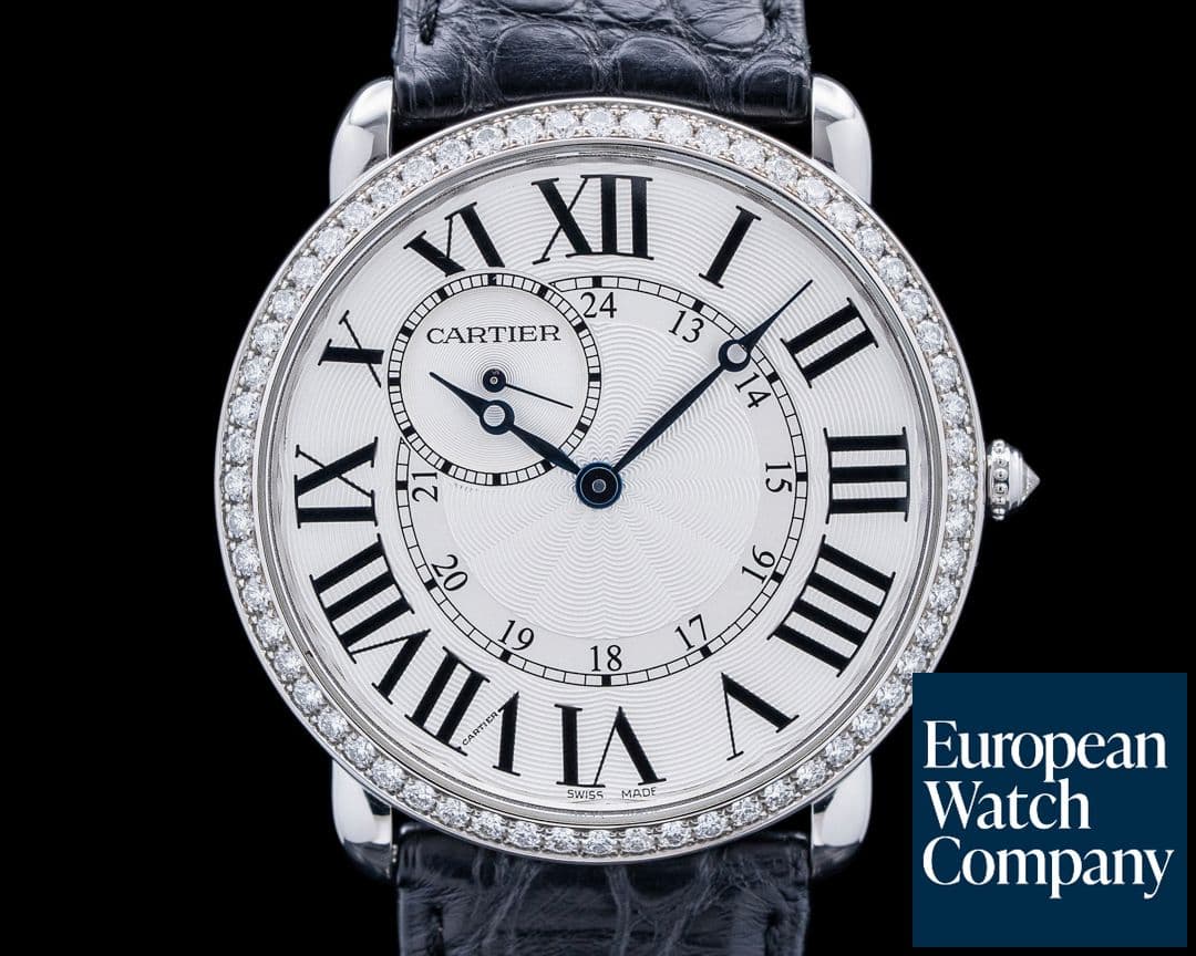 Image of Cartier WR007002 Ronde Louis Cartier 18K WG Diamond Bezel Silver Dial
