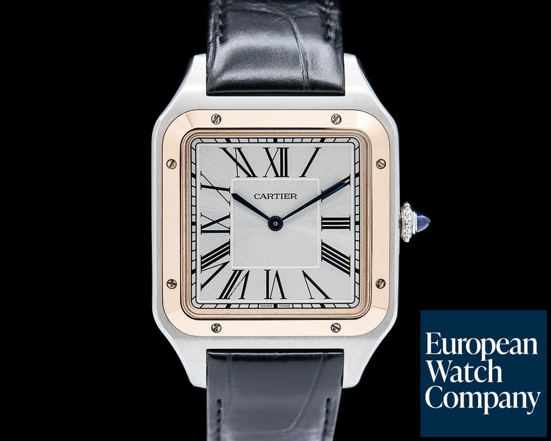 Image of Cartier W2SA0017 Santos Dumont Extra-Large Steel / Rose Gold Silver Dial