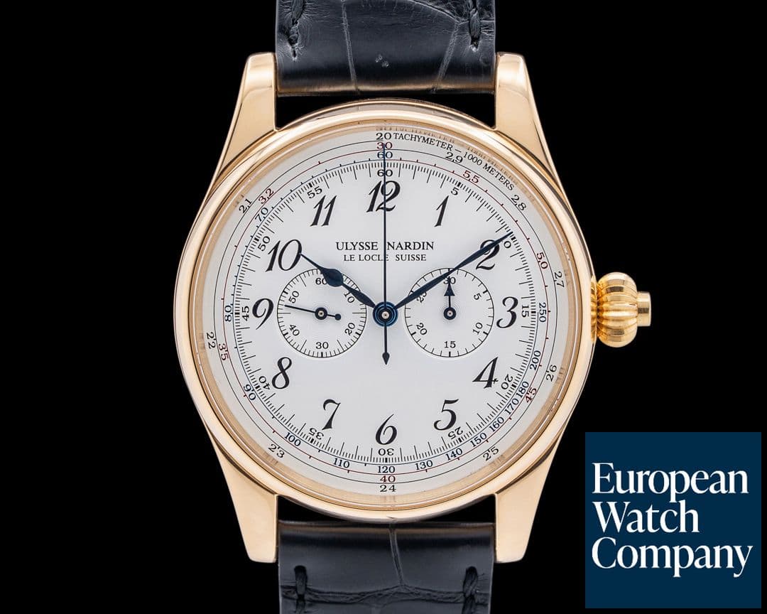 Image of Ulysse Nardin 386-88 Single Button Chronograph 18K Yellow Gold White Dial