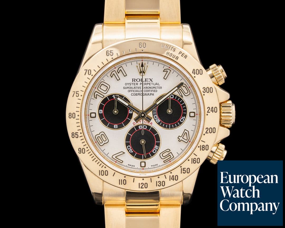 Image of Rolex 116528 Daytona 18K Yellow Gold White Racing Panda Arabic Dial
