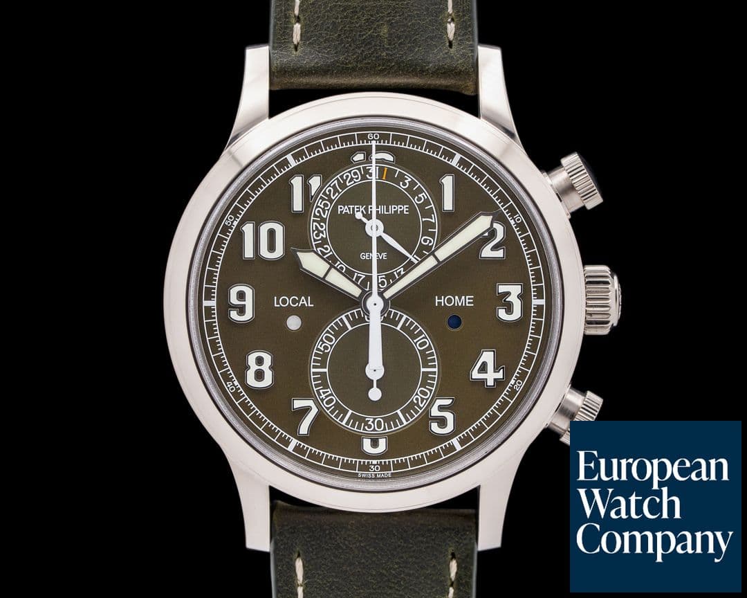 Image of Patek Philippe 5924G-010 Complications Pilot Travel Time Chronograph 18K WG Green Dial