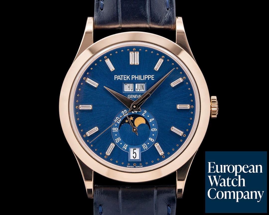 Image of Patek Philippe 5396R-015 Annual Calendar 18K Rose Gold Blue Baguette Diamond Dial