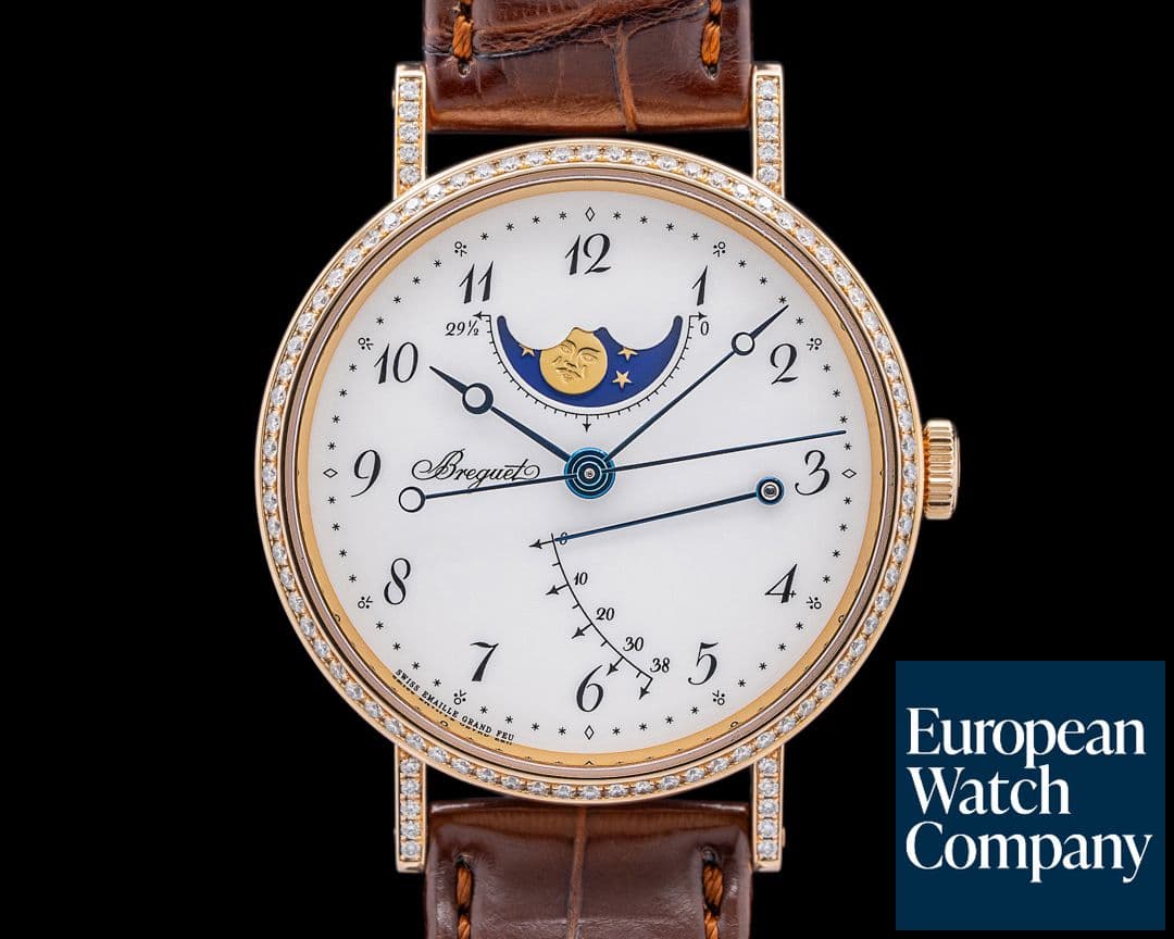 Image of Breguet Classique Moonphase 18K Rose Gold Enamel Dial Diamond Bezel