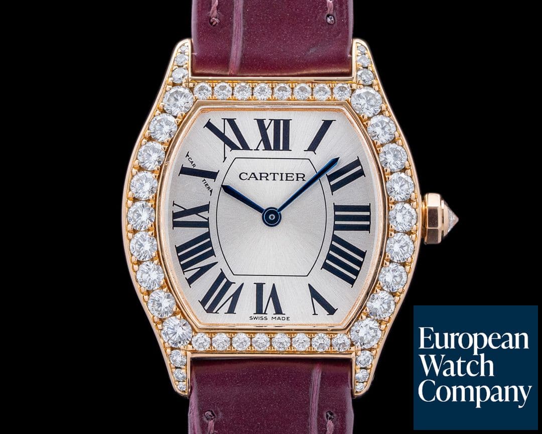 Image of Cartier WA507031 Tortue Diamond Bezel 18K Rose Gold Silver Dial