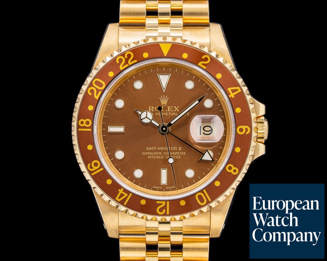 Image of Rolex 16718 GMT Master II Root Beer 18K Yellow Gold Brown Dial Circa. 1991