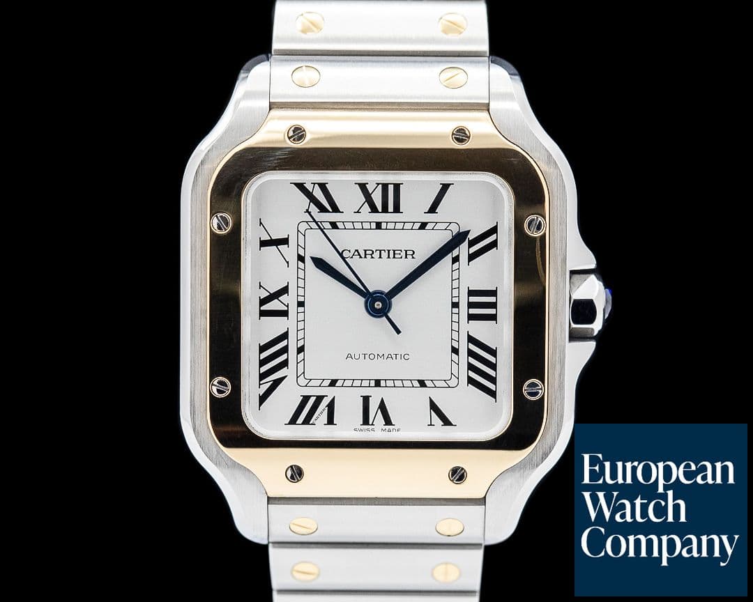 Image of Cartier W2SA0016 Santos de Cartier Medium 18K Yellow Gold / SS Silver Dial