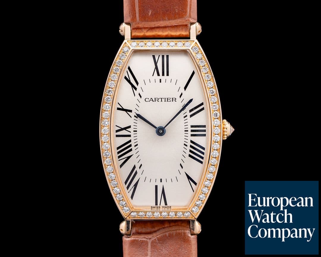 Image of Cartier WE400451 Tonneau Diamond Bezel 18K Rose Gold Silver Dial