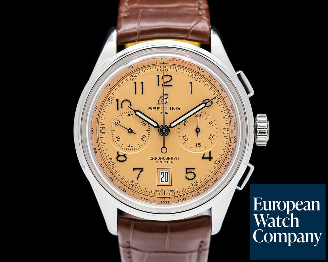 Image of Breitling AB0145331K1P1 Premier B01 Chronograph 42 SS Salmon Dial