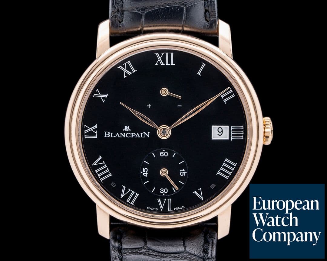 Image of Blancpain 6614 Villeret 8 Days Manual Wind 18K RG Black Enamel Dial