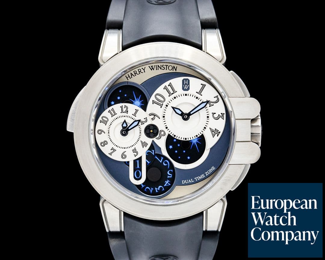 Image of Harry Winston Ocean Dual Time GMT Zalium Two Tone Blue / White Dial LIMITED
