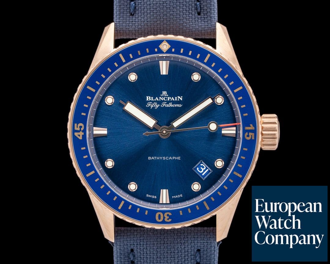 Image of Blancpain 5000 Fifty Fathoms Bathyscaphe 18K Sedna Gold Blue Dial