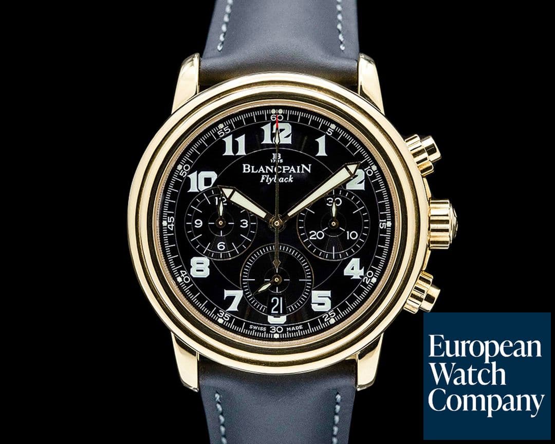 Image of Blancpain 2185F-1430-63 Leman Flyback Chronograph 18K Yellow Gold Black Dial