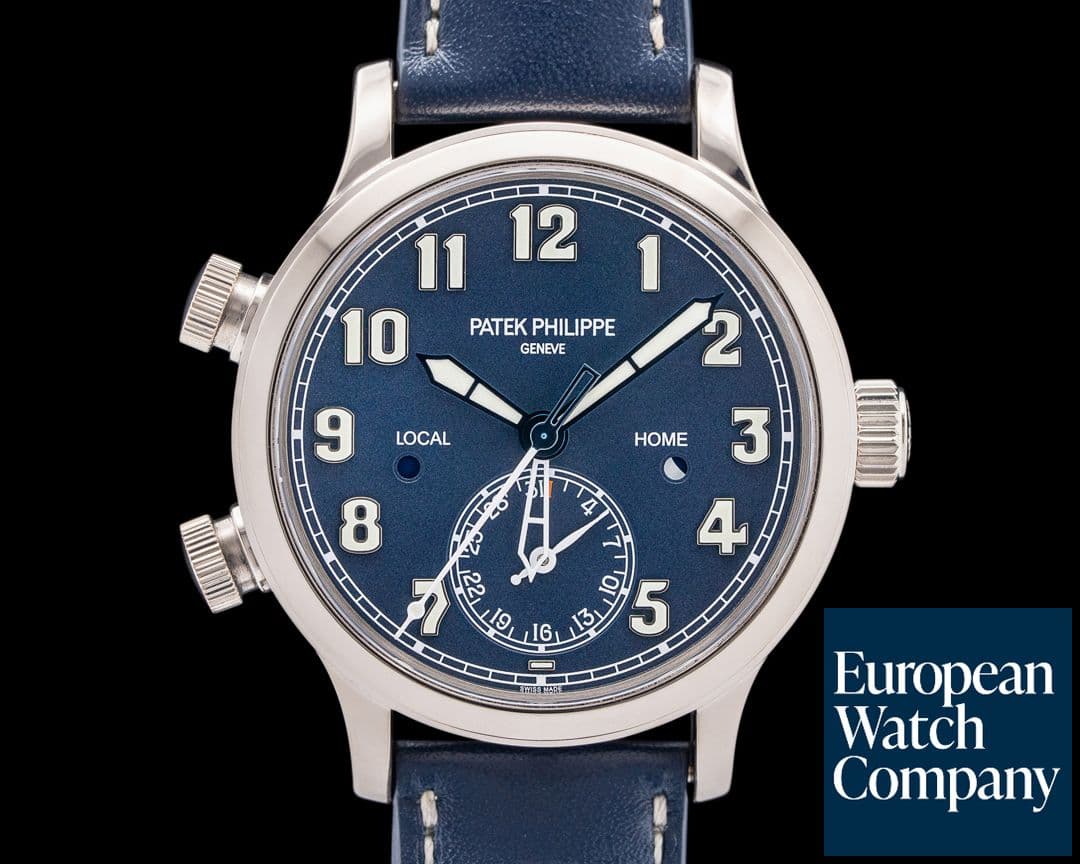 Image of Patek Philippe 7234G-001 Calatrava Pilot Travel Time 18K White Gold Navy Dial