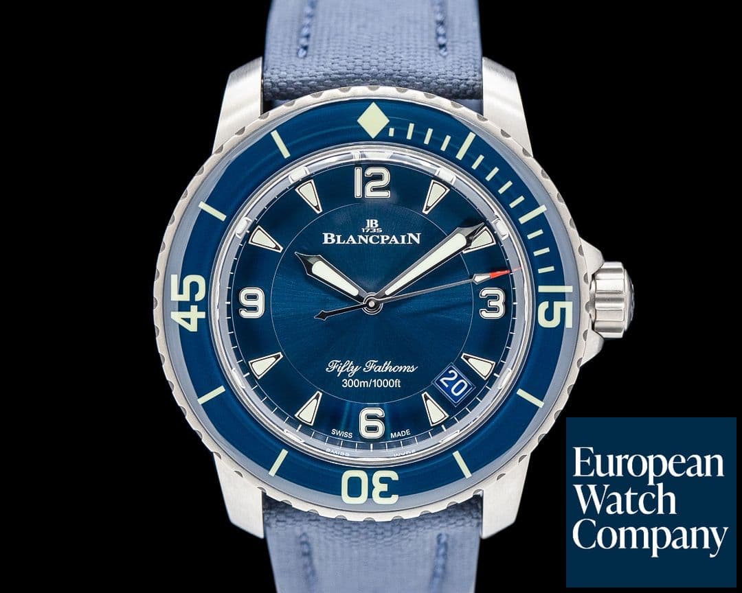 Image of Blancpain 5015-12B40-052A Fifty Fathoms Titanium Blue Dial