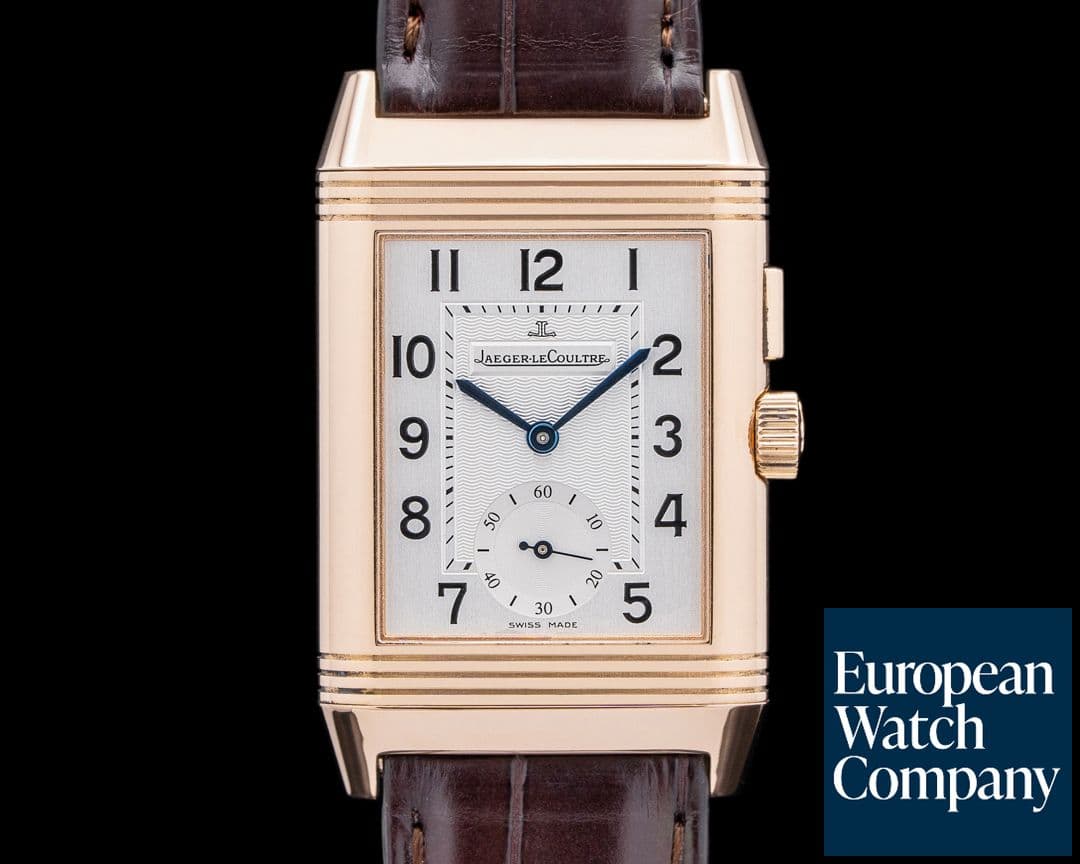 Image of Jaeger LeCoultre Reverso Duo Second Time Zone 18K Rose Gold Silver Guilloche Dial