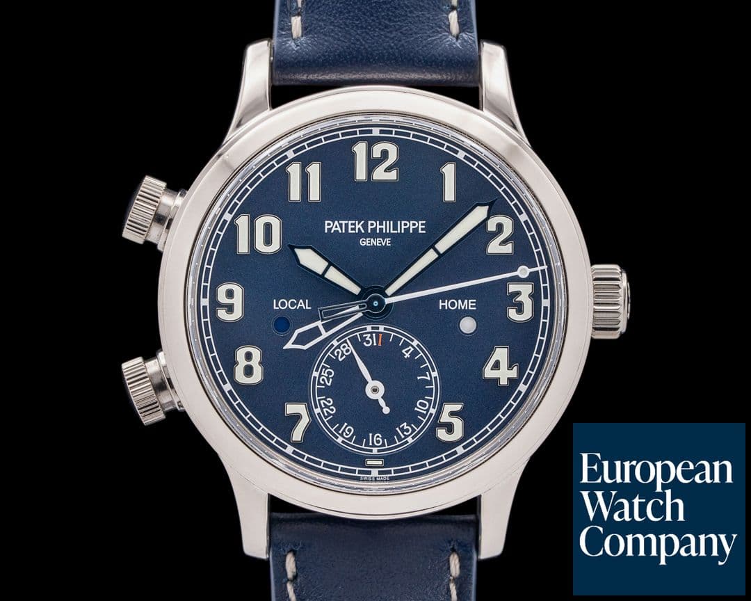 Image of Patek Philippe 7234G Calatrava Pilot Travel Time 18K White Gold Navy Blue Dial