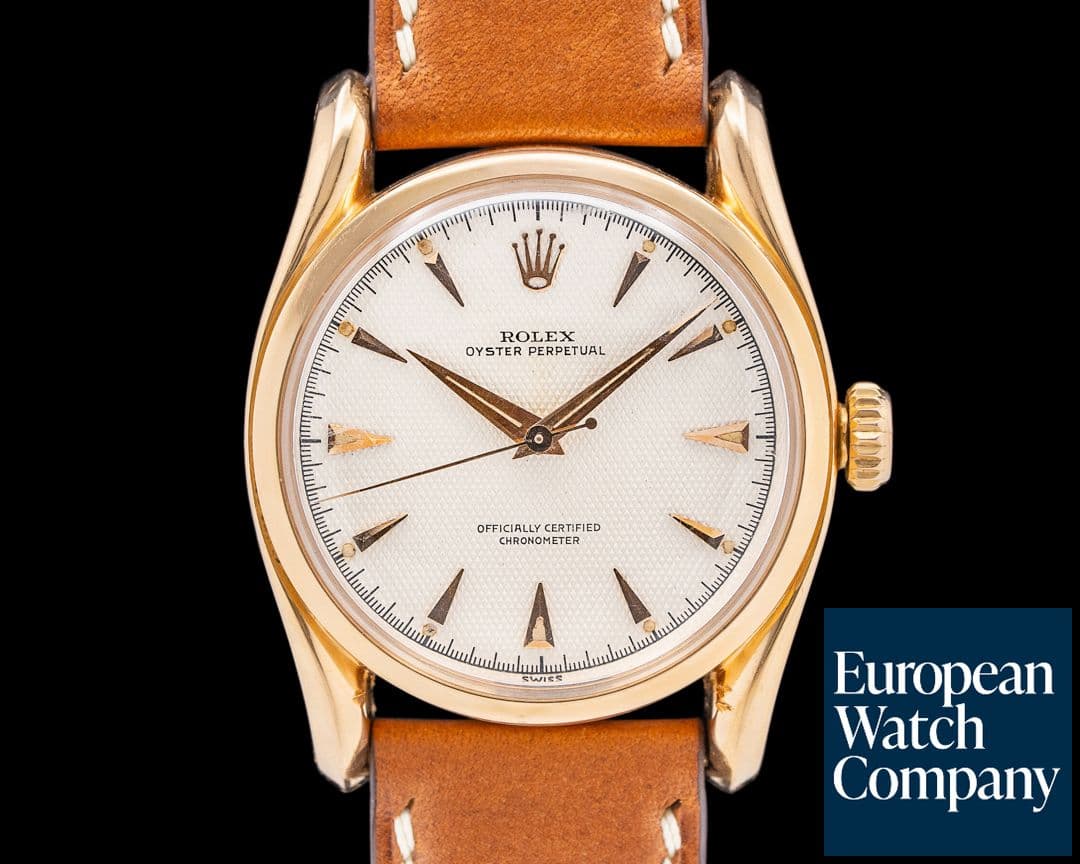 Image of Rolex 6090 Bombay Bubble Back Honeycomb Dial 18K Rose Gold C. 1953