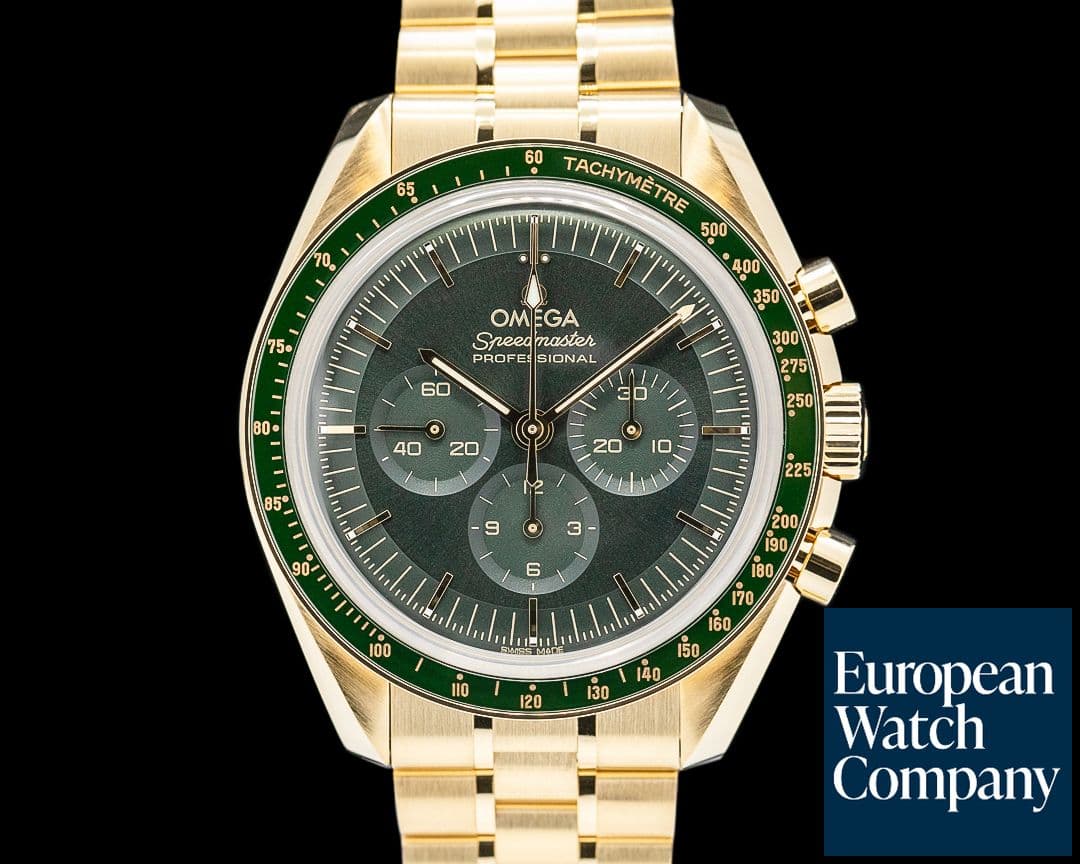 Image of Omega Speedmaster Moonwatch Professional 18K Moonshine Gold Green Dial UNWORN