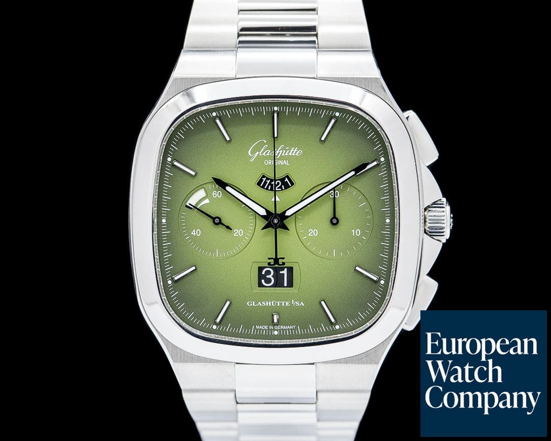 Image of Glashutte Original Seventies Chronograph Panorama Date SS "Fab Green" Dial