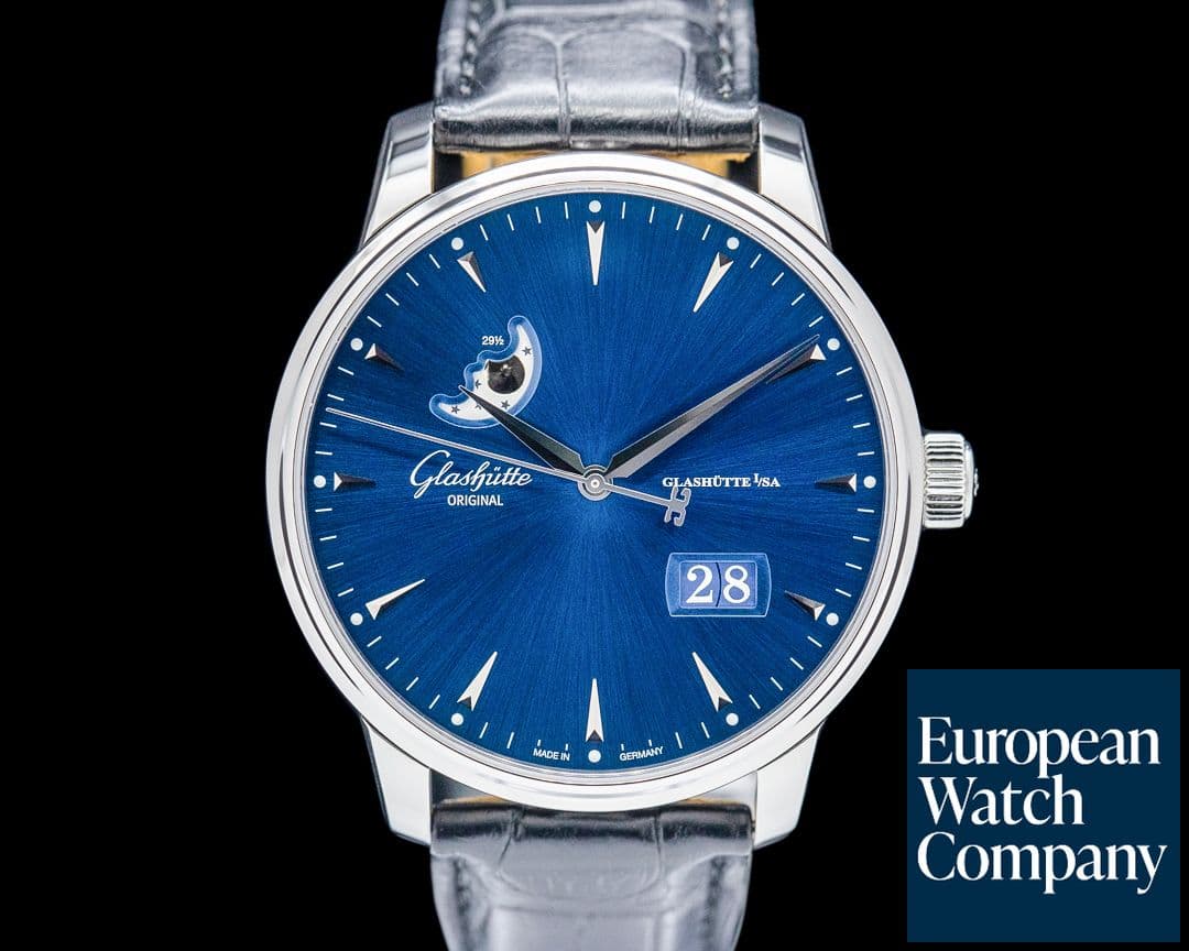 Image of Glashutte Original Senator Excellence Panorama Date Moon Phase SS Blue Dial