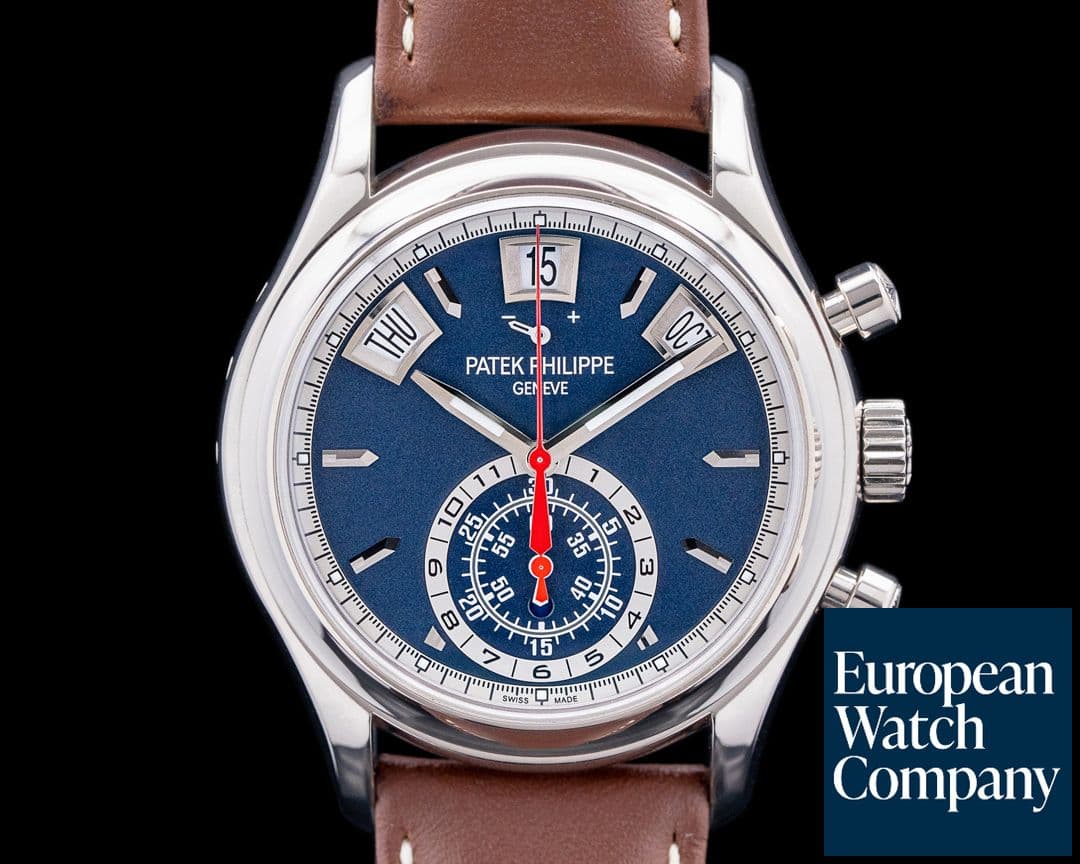 Image of Patek Philippe 5960/01G Annual Calendar Chronograph 18K White Gold Blue Dial