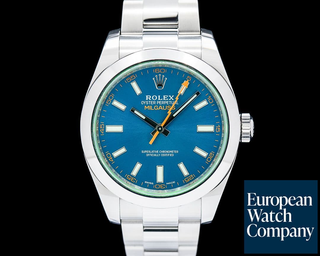 Image of Rolex 116400GV Milgauss Green Sapphire SS Blue Dial