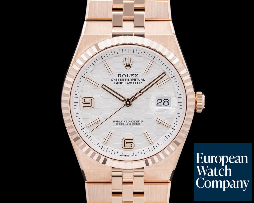 Image of Rolex 127335 Land-Dweller 18K Everose RG White Honeycomb Dial 2025 UNWORN