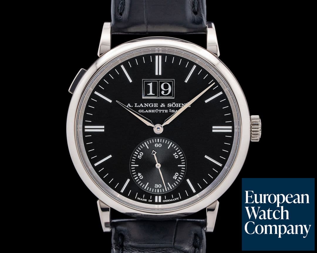 Image of A. Lange and Sohne 381.029 Saxonia Outsize Date 18K White Gold Black Dial