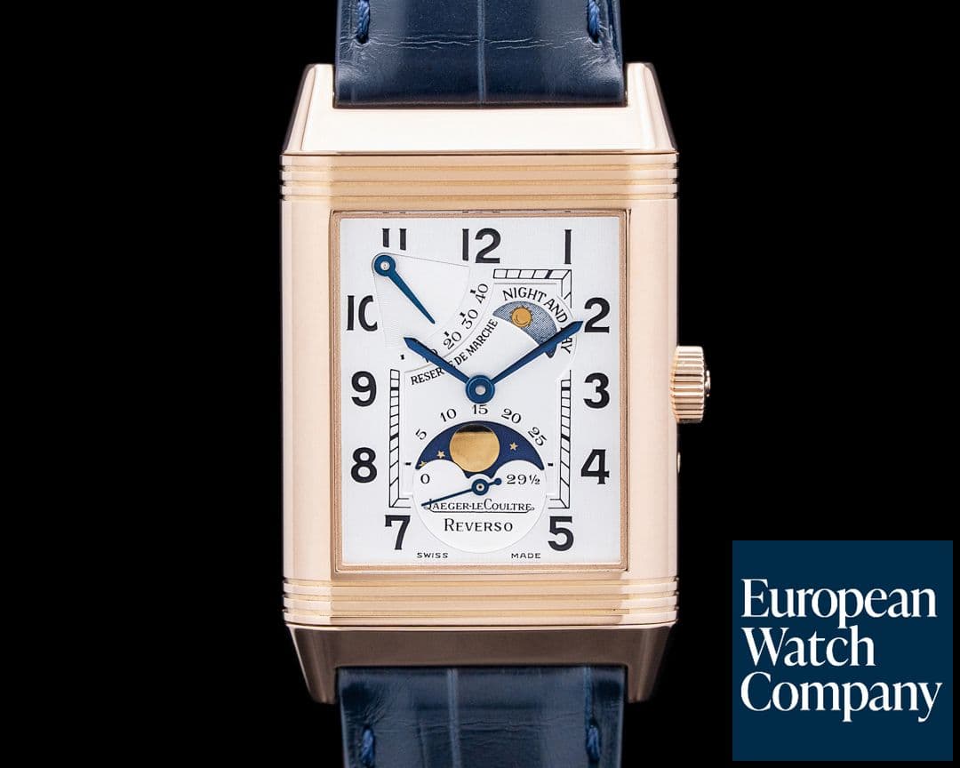 Image of Jaeger LeCoultre 270.2.63 Reverso Sun Moon 18K Rose Gold Silver Dial