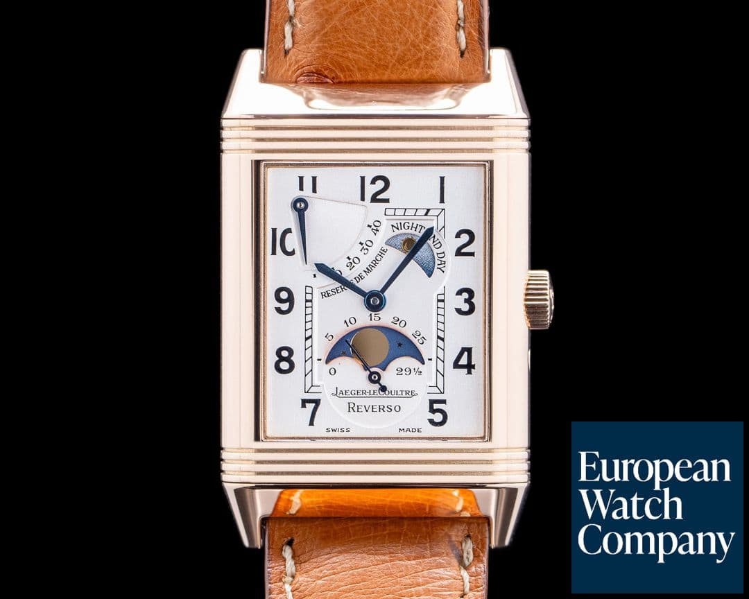 Image of Jaeger LeCoultre Q270263 Reverso Sun Moon 18K Rose Gold Silver Dial
