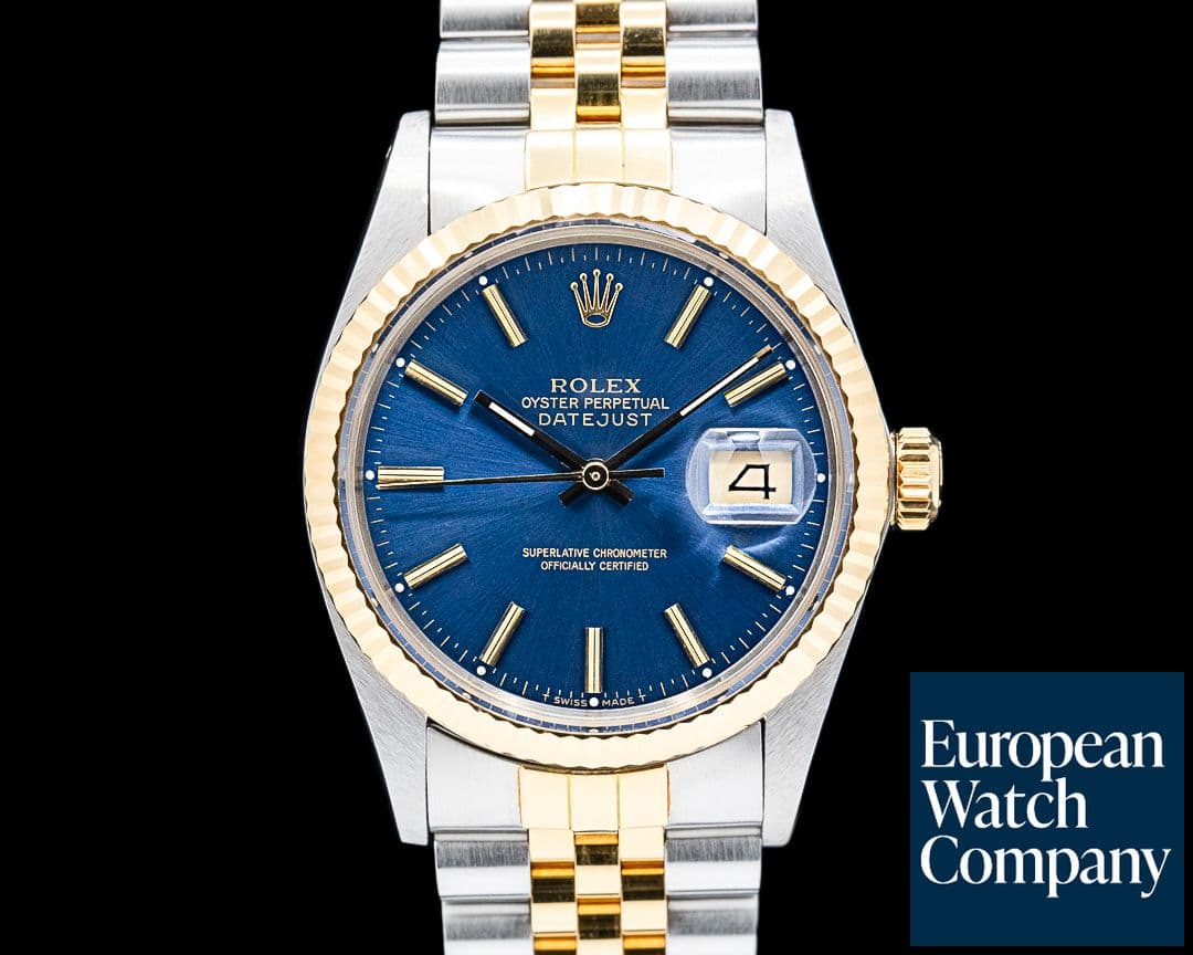 Image of Rolex 16013 Datejust 18K YG / SS Blue Dial 1987 FULL SET SHARP