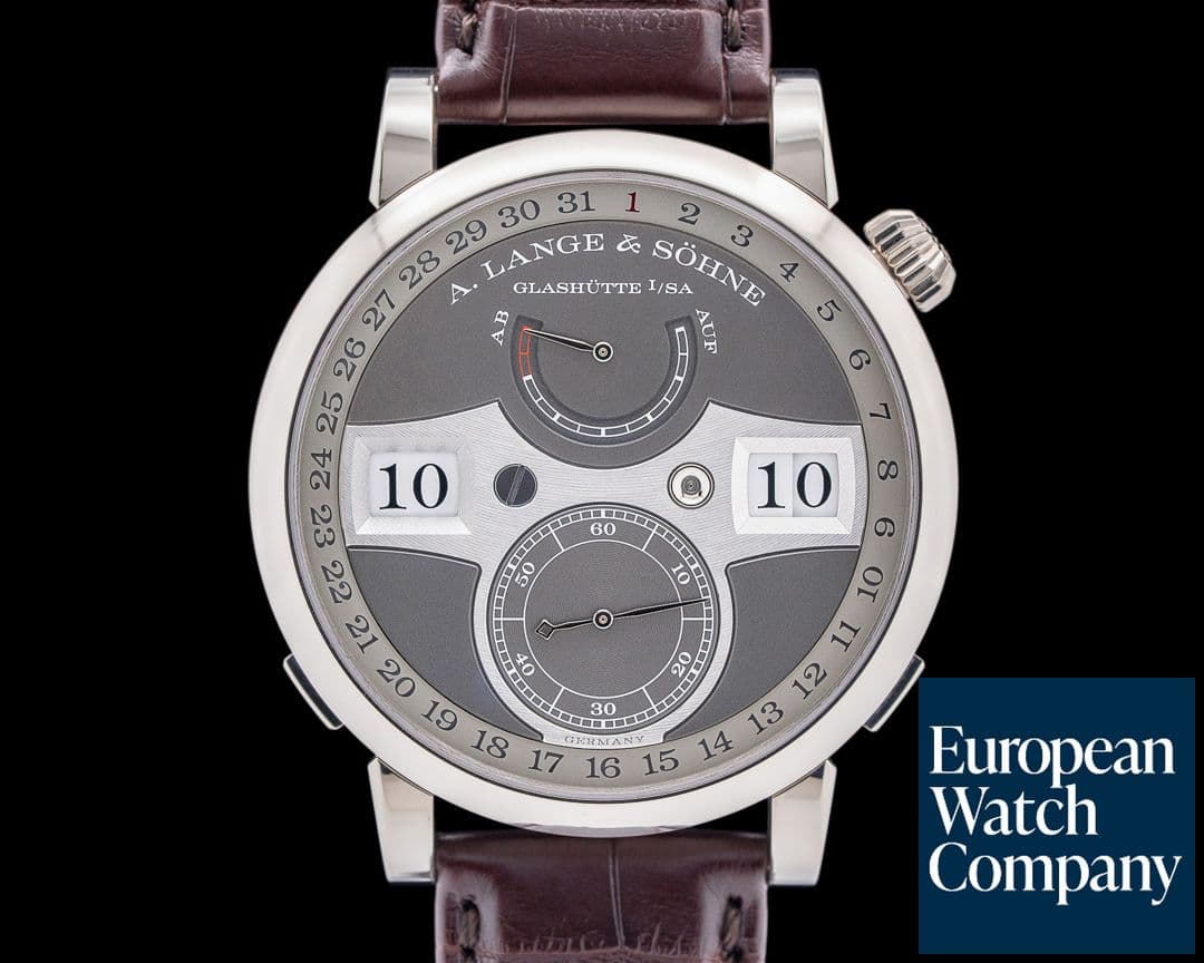 Image of A. Lange and Sohne 148.038 Zeitwerk Date 18K White Gold Gray Dial UNWORN
