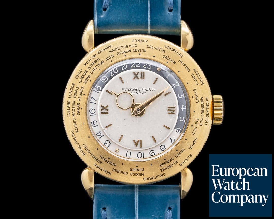 Image of Patek Philippe 1415 World Timer Vintage Yellow Gold Silver Dial