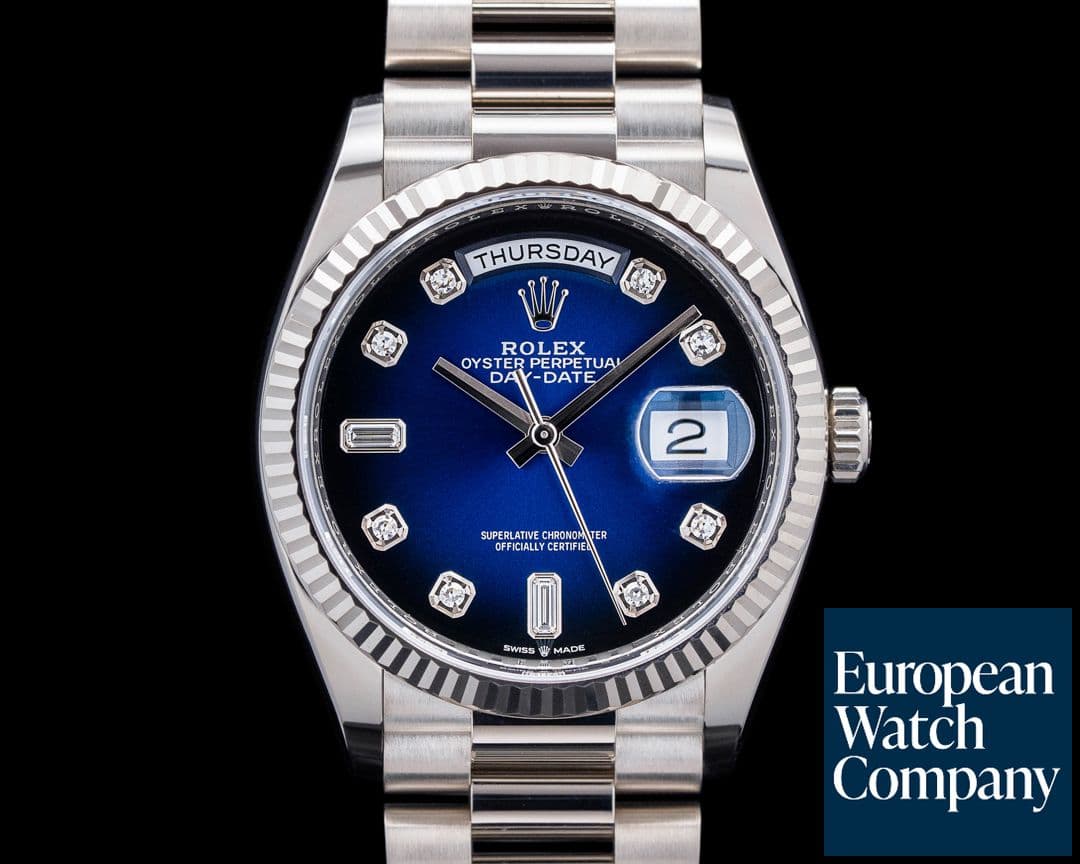 Image of Rolex 128239 Day-Date 36MM 18K White Gold Blue Ombre Fume Diamond Dial