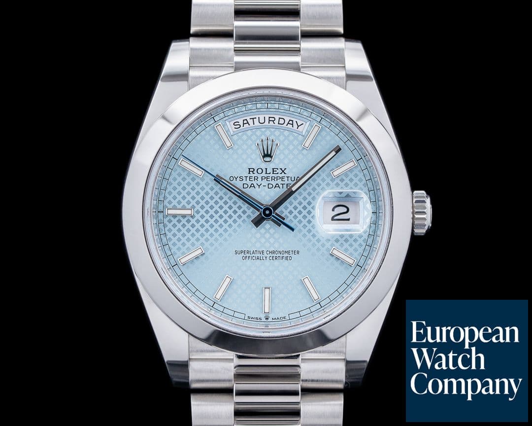Image of Rolex 228206 Day-Date President Platinum Ice Blue Diagonal Motif Dial