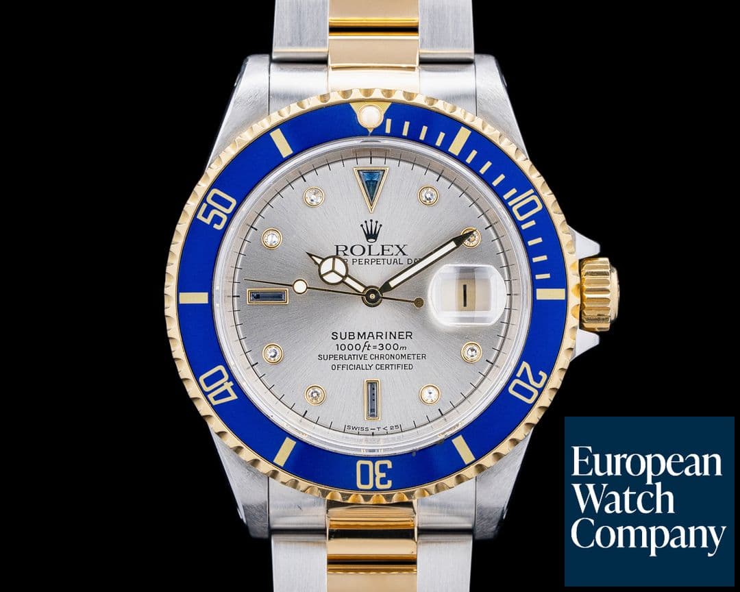 Image of Rolex 16613 Submariner "Serti" 18K YG / SS Silver Dial