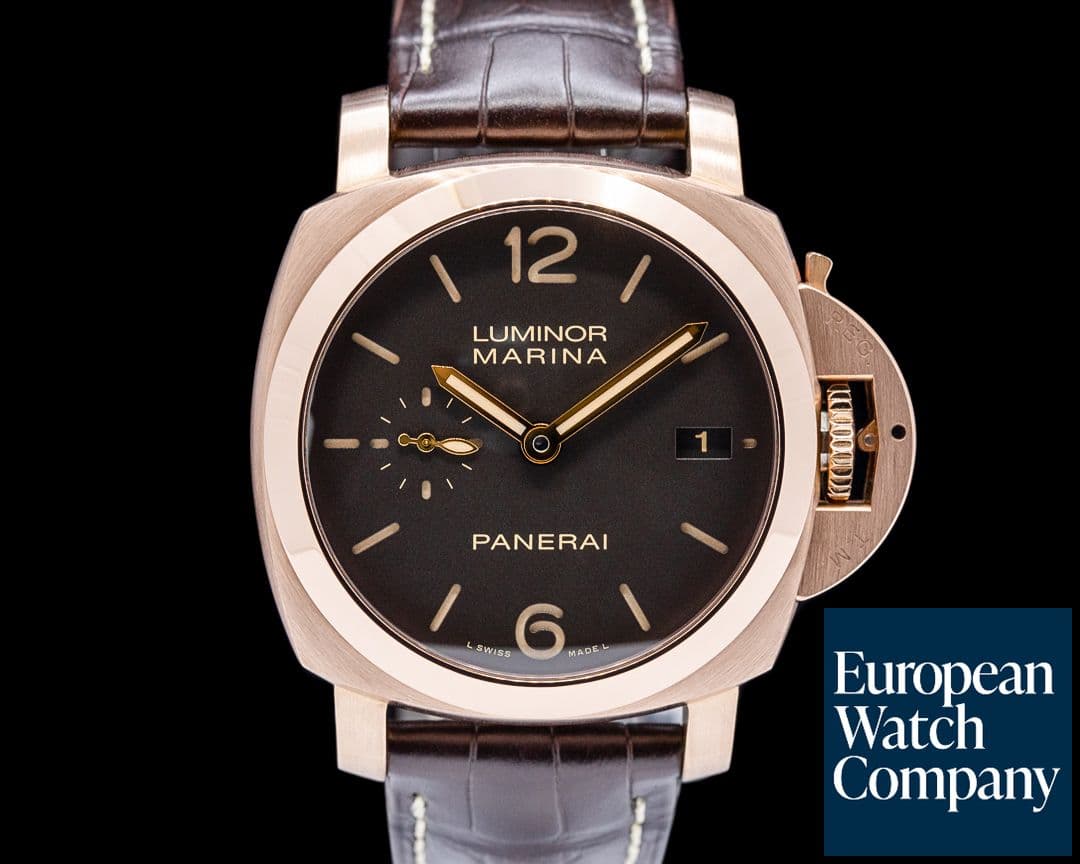 Image of Panerai PAM00393 Luminor Marina 1950 3 Days Automatic 18K Rose Gold Brown Dial