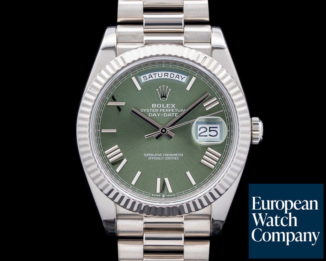 Image of Rolex 228239 Day-Date 40MM 18K White Gold Olive Green Roman Dial