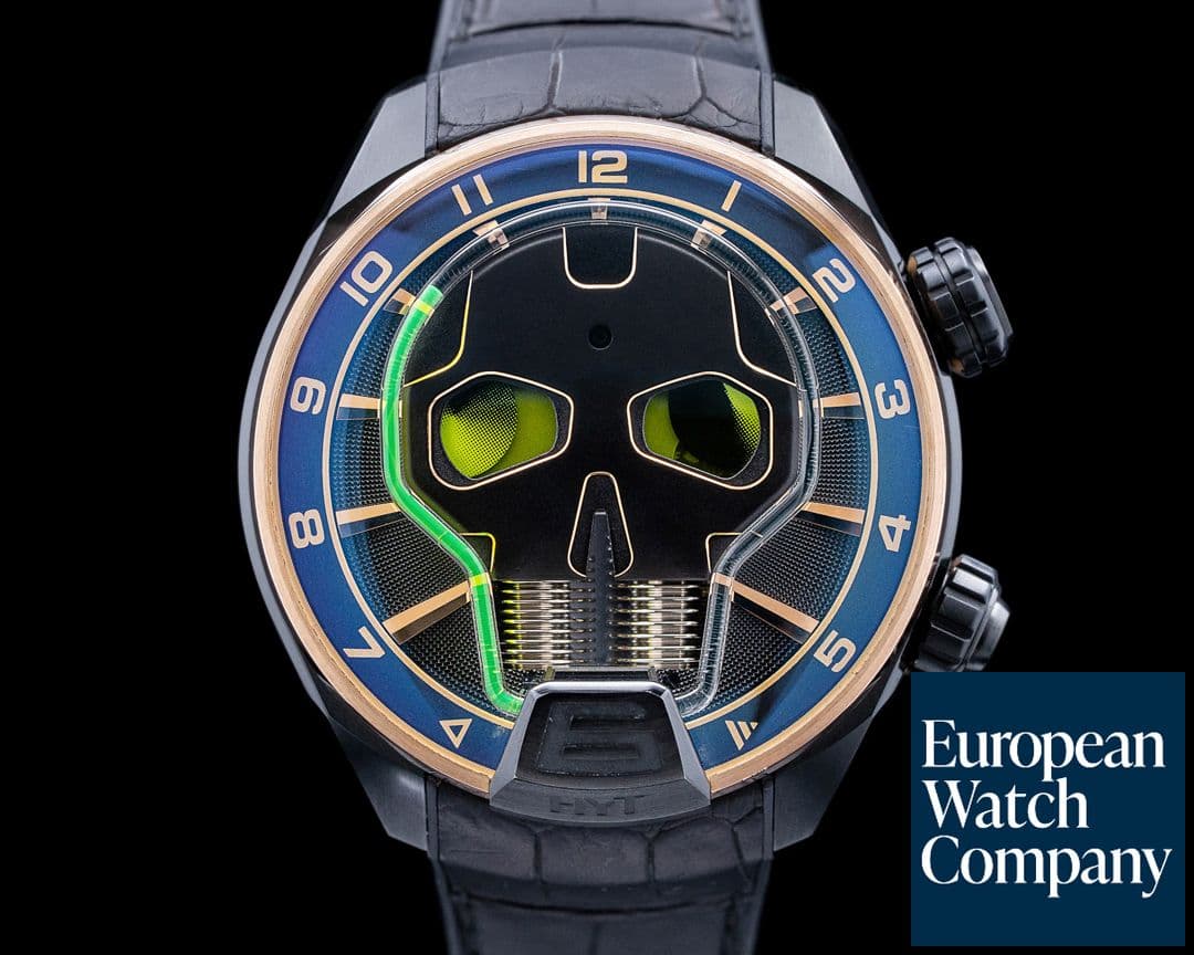 Image of HYT Skull Light Green Eye 18K Rose Gold Titanium Black Dial LIMITED