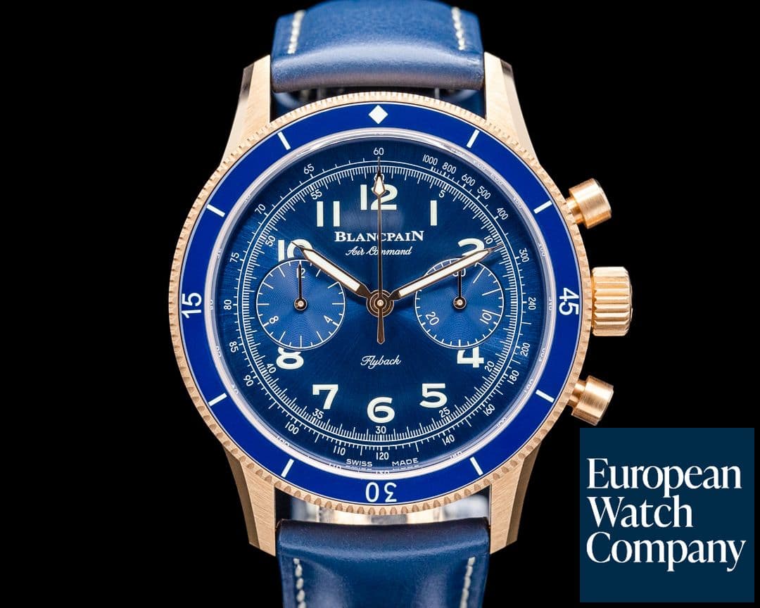 Image of Blancpain AC02 Air Command Flyback Chronograph 18K Rose Gold Sunburst Blue Dial