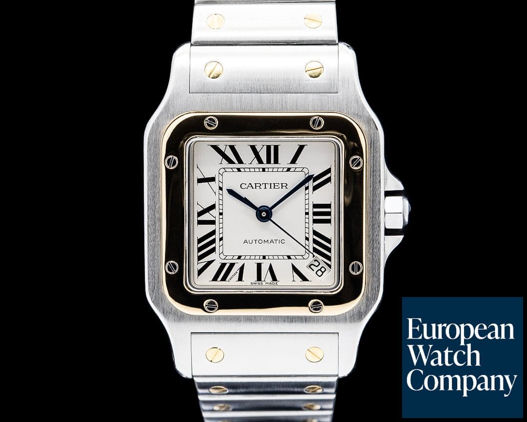 Image of Cartier W20099C4 Santos Galbee XL SS / 18K Yellow Gold Silver Roman Dial